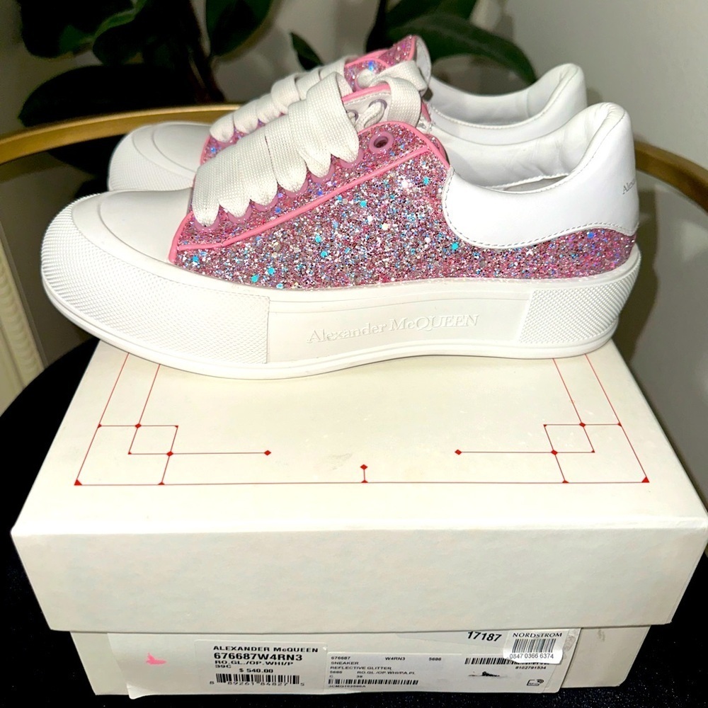 AlexanderMcQueen deck plimsoll sneakers. Pink sparkles